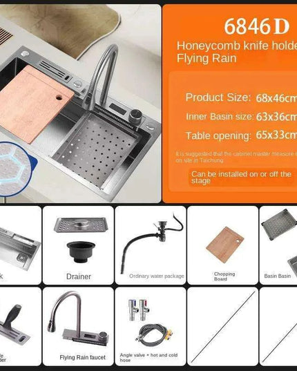 Sleek 304 Stainless Steel Waterfall Kitchen Sink Set with Touch-Control Faucet - Above Counter Installation