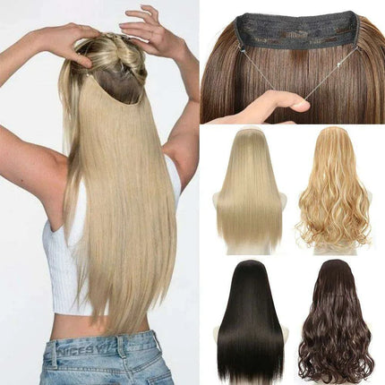 Blonde and Black Halo Hair Extensions for Effortless Volume and Length Boost