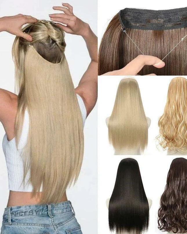 Blonde and Black Halo Hair Extensions for Effortless Volume and Length Boost
