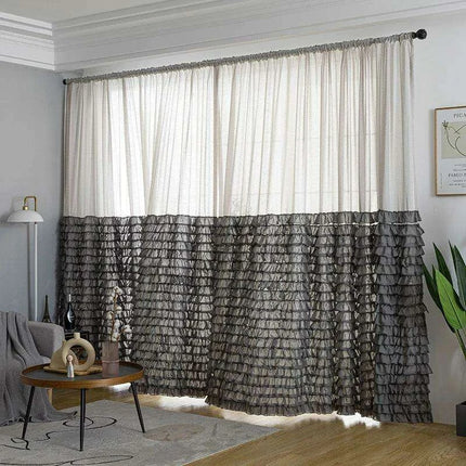Elegant French Grey Ruffled Lotus Leaf Semi-Blackout Drapes for Living Room, Bedroom, and Kitchen Decor