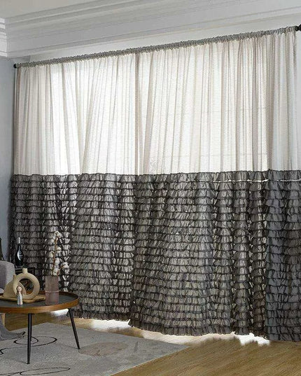 Elegant French Grey Ruffled Lotus Leaf Semi-Blackout Drapes for Living Room, Bedroom, and Kitchen Decor