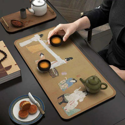 Tranquil Harmony Diatom Mud Tea Ceremony Mat - Elegant Absorbent Home Decor for Tea Aficionados