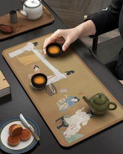 Tranquil Harmony Diatom Mud Tea Ceremony Mat - Elegant Absorbent Home Decor for Tea Aficionados