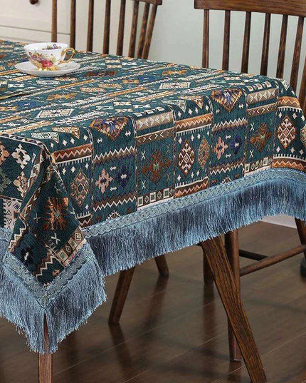 Bohemian Chic Embroidered Table Cover with Trendy Tassels