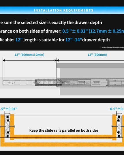 24" Premium Galvanized Steel Push-to-Open Drawer Slides - Heavy-Duty Pair for Cabinetry