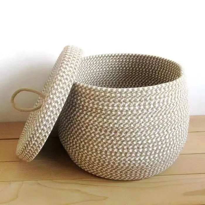 Sophisticated Khaki Cotton Basket Set: Stylish Storage Solution for a Tidy Home