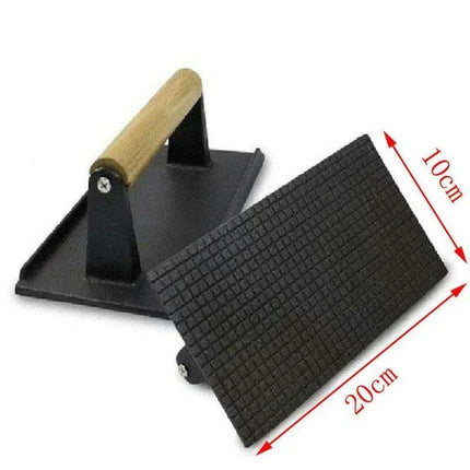 Grill Master Cast Iron Steak Press with Ergonomic Wooden Handle - Essential BBQ Tool for Perfectly Grilled Steaks