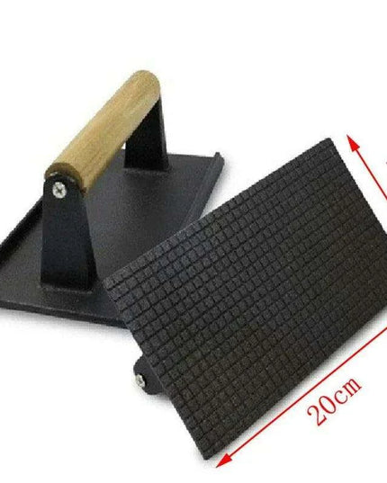 Grill Master Cast Iron Steak Press with Ergonomic Wooden Handle - Essential BBQ Tool for Perfectly Grilled Steaks