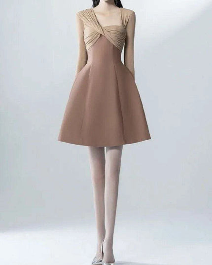 Asymmetrical Patchwork Long Sleeve Square Neck Dress for Women