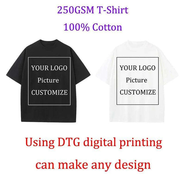 Personalized Heavyweight Cotton Oversized Tee for All - Custom 250GSM Short Sleeve Tops with Your Unique Design