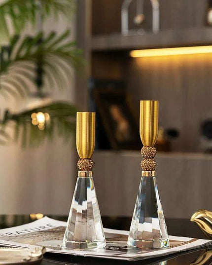 Glistening Golden Lotus Candle Stand with Crystal Floral Details - Exquisite Wedding Centerpiece