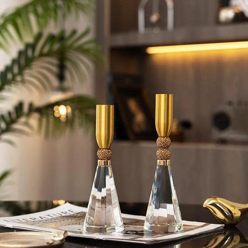 Glistening Golden Lotus Candle Stand with Crystal Floral Details - Exquisite Wedding Centerpiece