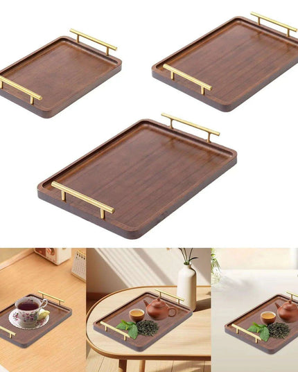 Chic Wooden Serving Tray with Metallic Handles - Stylish Snack and Decor Piece for Every Event
