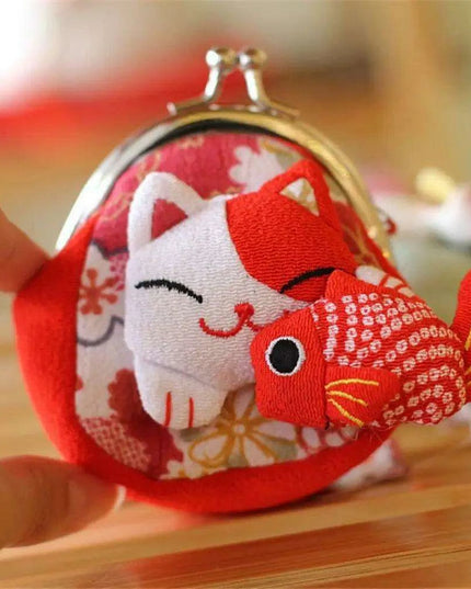 Floral Maneki Neko Coin Purse - Japanese Lucky Cat Wallet for Everyday Elegance