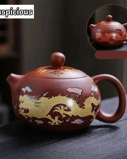 170ml Handcrafted Color-Changing Purple Clay Teapot with Dragon and Phoenix Design