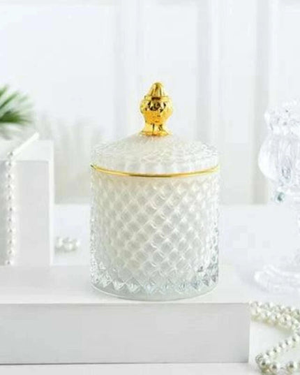 Amber Radiance Crystal Glass Storage Jar with Lid for Jewelry and Event Decor