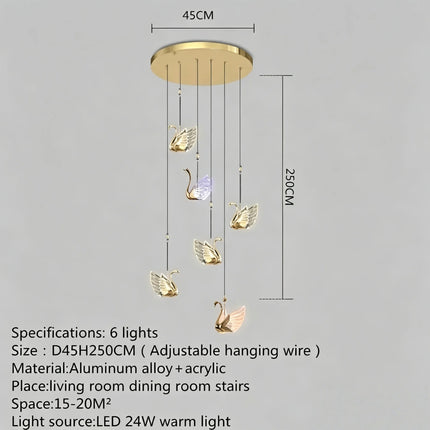 Nordic Creative Acrylic Swan LED Hanging Chandelier Study Bedroom Livi