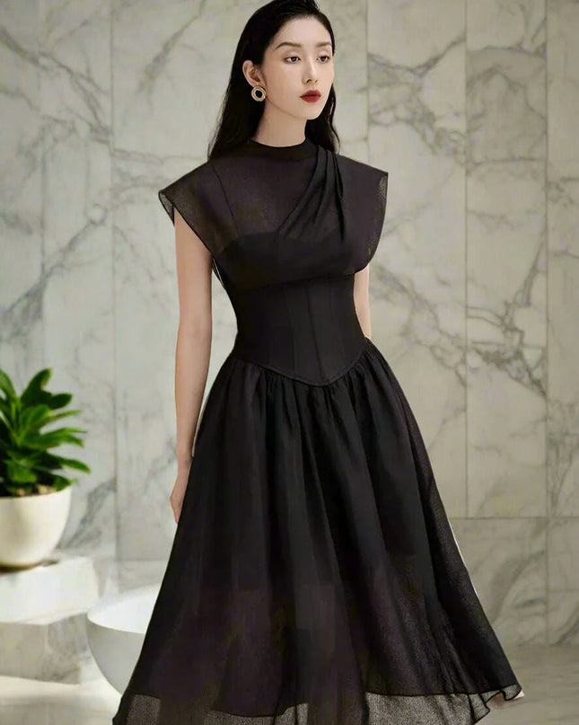 Chic High Waist Pleated A-line Dress for Women