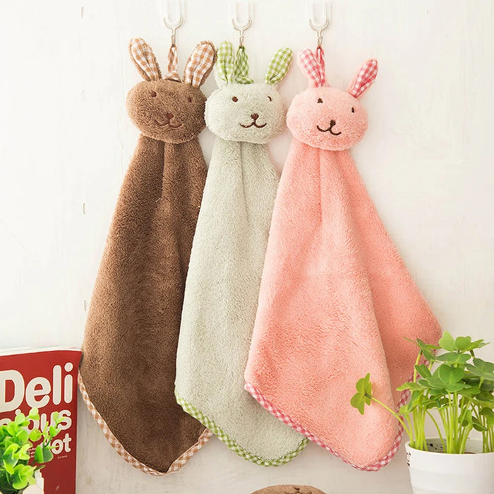 Cute Cartoon Animal Hand Towel Set with Lanyard for Kids