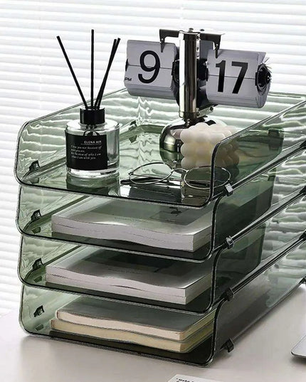 Transparent Acrylic A4 File Storage Organizer - Stackable Desktop Rack for Papers and Magazines