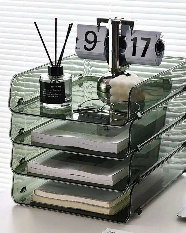 Transparent Acrylic A4 File Storage Organizer - Stackable Desktop Rack for Papers and Magazines