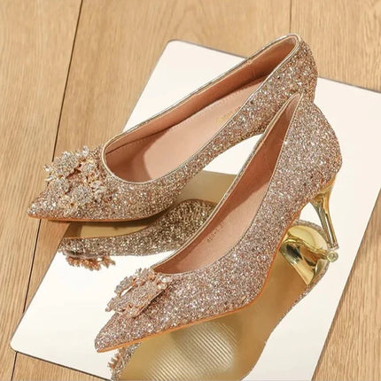 Shop1104979138 Women's Crystal Pointed Toe High Heel Pumps - Elegant D