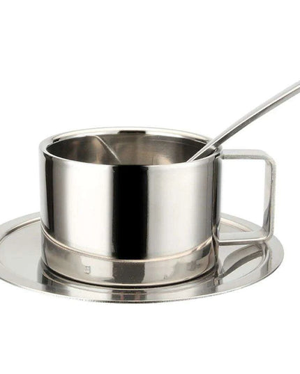 Elegant Double-Walled Stainless Steel Coffee Cup Set with Saucer and Spoon - Perfect Gift for Coffee Lovers