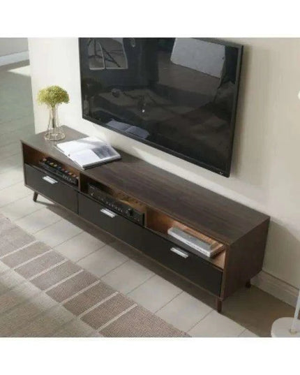 Walnut Modern Media Console - Sleek Entertainment Center with Ample Storage for Home and Office
