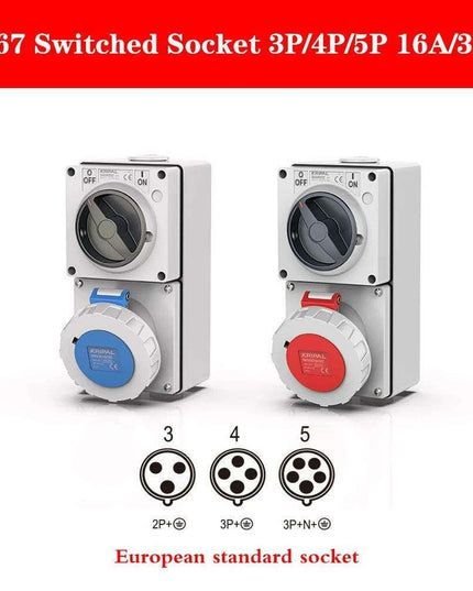 Heavy-Duty Waterproof 32A CEE Combination Socket with Circuit Protection and Switch Control