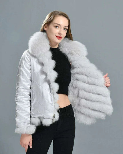 Reversible Luxury Fox Fur and Silk Winter Jacket - A Statement of Elegance