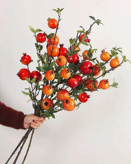 Lush 6-Fruit Faux Pomegranate Branch for Elegant Wedding and Home Decor