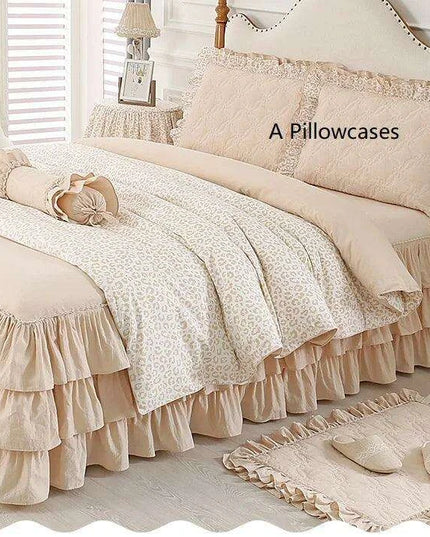 Elegant Leopard Print Ruffled Cotton Bedding Set - 4-Piece Korean-Inspired Duvet Collection with Bed Skirt