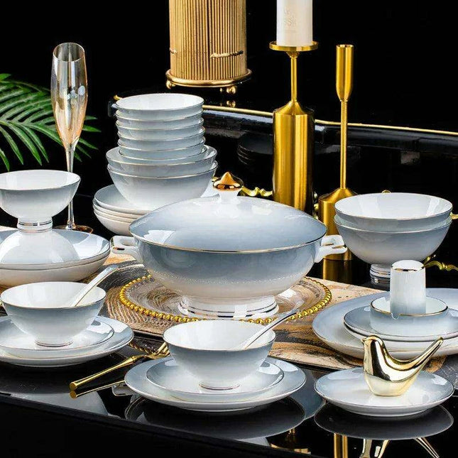 Elegant 62/40-Piece Bone China Dining Set with Authentic Chopsticks for an Exquisite Dining Experience