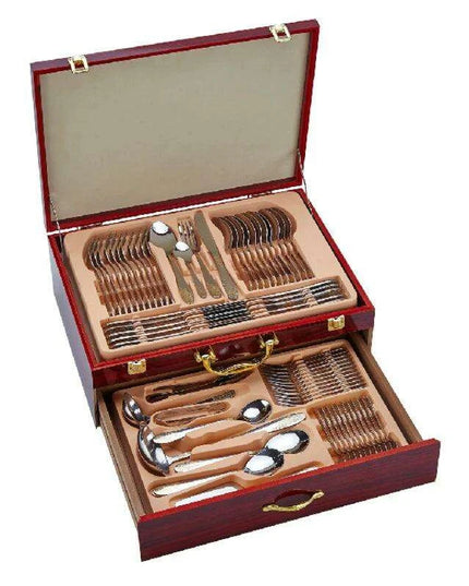 72-Piece Premium Stainless Steel Flatware Set with Chic Wooden Storage Box for Sophisticated Weddings