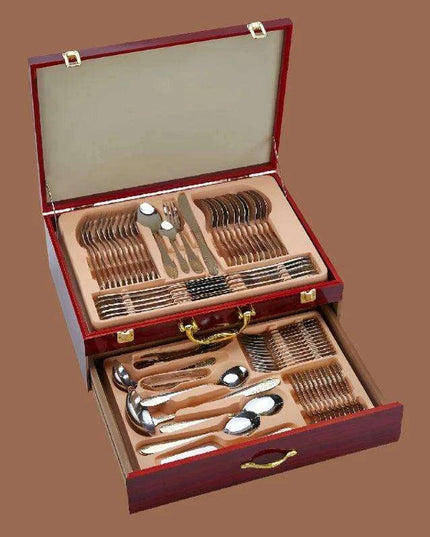 Rustic Elegance 72-Piece Stainless Steel Cutlery Set with Wooden Organizer