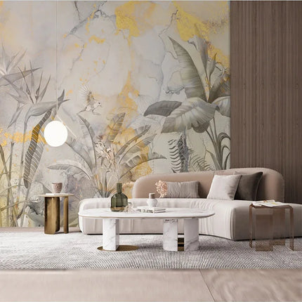 Homeby Retro Abstract 3D Mural Wallpaper - Hand-Painted Tropical Folia