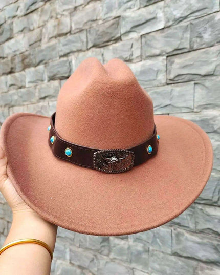 Classic Waterproof Cowboy Hat with Unique Cowhead Detail - Trendy Straw Sun Protection Accessory