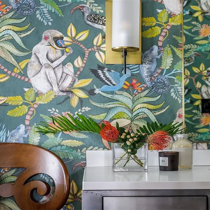 Tropical Monkey Wall Mural – Custom-Size, Multiple Finishes
