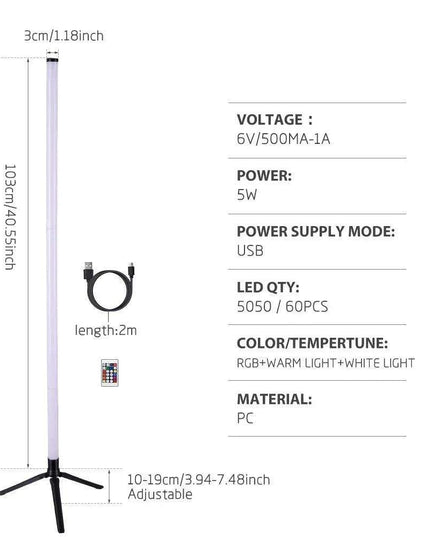 Stylish 103cm Smart RGB LED Floor Lamp with Multiple Control Features - Contemporary Design