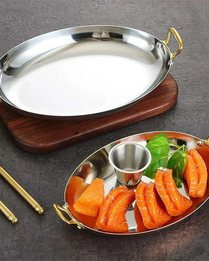 Sophisticated Dual Handle Stainless Steel Steak Plate for Gourmet Dining