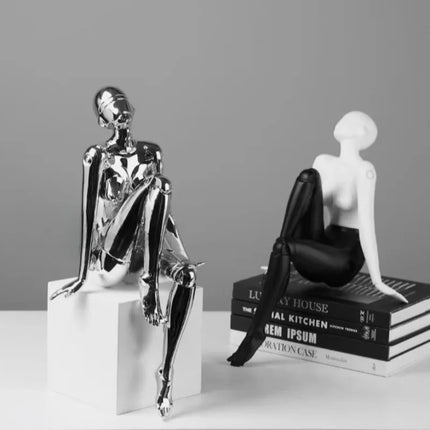 Mechanical Goddess Figurine with Chrome Finish, Futuristic Art Sculptu