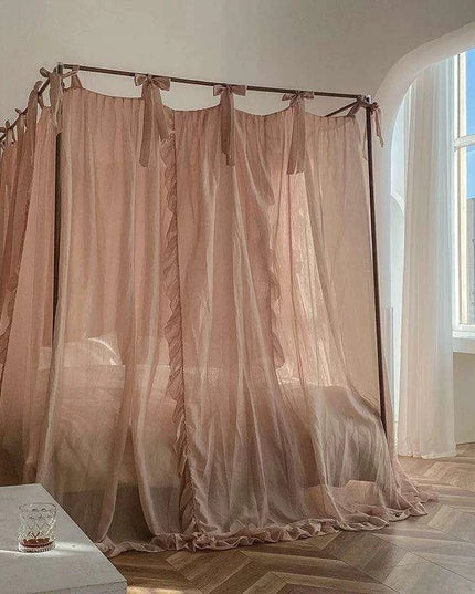 Elegant Sheer Linen Canopy Bed Drapes with Complete Mosquito Net Set