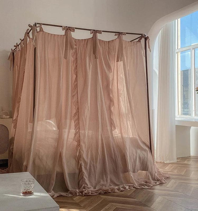 Elegant Sheer Linen Canopy Bed Drapes with Complete Mosquito Net Set