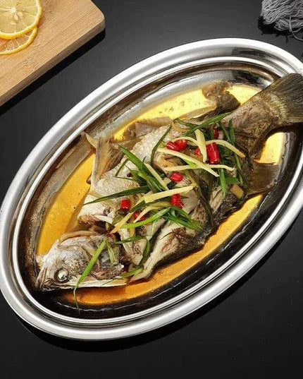 Sophisticated Stainless Steel Oval Serving Plates for an Exquisite Dining Experience