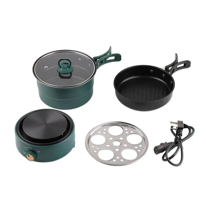 Compact Travel Multicooker: Foldable 110V/220V Cooking System for Frying, Steaming, and More