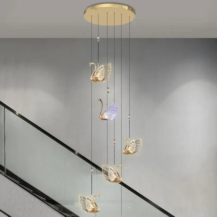 Nordic Creative Acrylic Swan LED Hanging Chandelier Study Bedroom Livi