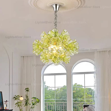 Lights4Ever Modern Green Murano Glass Chandelier - LED Dimmable, Handm