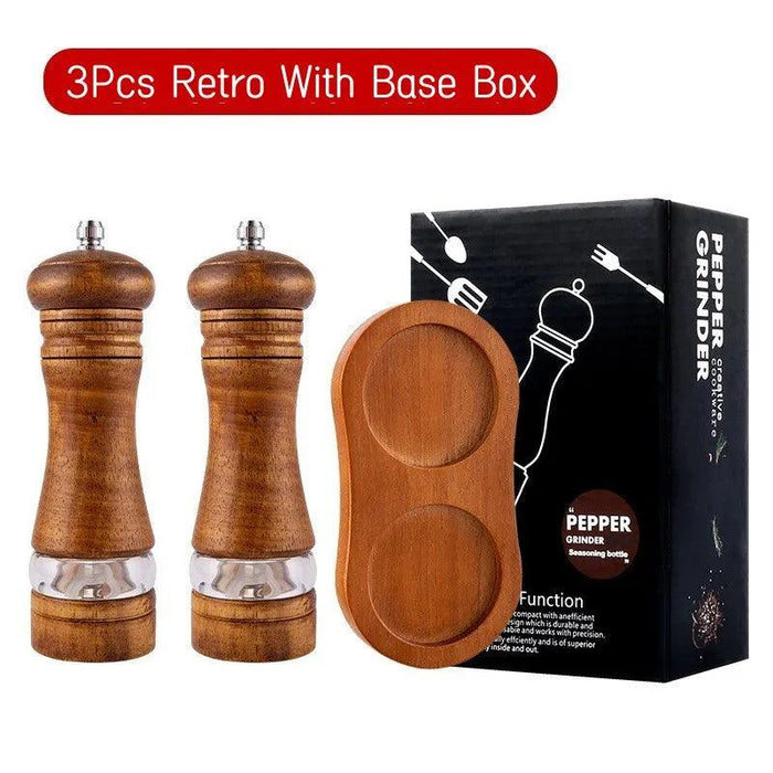 6-Inch Vintage Solid Wood Salt and Pepper Mill Set - Handcrafted Manual Grinder for Exquisite Seasonings