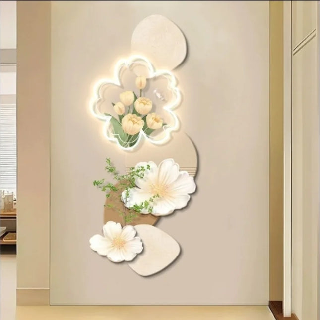 Cream Flower LED Mural Light | Fresco Decorative Wall Panel