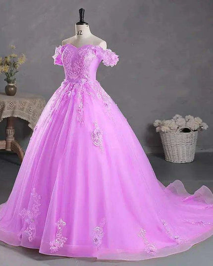 Stunning Off-The-Shoulder Cerulean Quinceanera Ball Gown with Graceful Lace Details and Dramatic Train